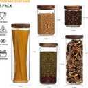 Flrolove Glass Canisters With Wooden Lids Kitchen Jars for Storage,Tea,Sugar and Coffee Container Set,Set of 5 Canisters for Candy, Cookie, Rice and Spice Jars
