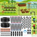 240FT Drip Irrigation System,Automatic Drip Irrigation Kit with 1/2 inch Hose 1/4 inch Distribution Tubing and Accessories,for Lawn Raised Bed Greenhouse Plant Watering System