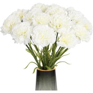 15PCS White Carnations Artificial Flowers 20.47" Long Stems Silk Carnation Fake Flowers Bulk for Wedding Table Centerpieces Bridal Shower Home Party Garden Decor(White)