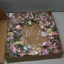 Timer - 20 Inch Easter Wreaths for Front Door Easter Decorations, Easter Wreath with 20 LED Lights Colorful Eggs Flowers Leaves Berried Spring Wreath Decor for Home Holiday Farmhouse Indoor Outdoor