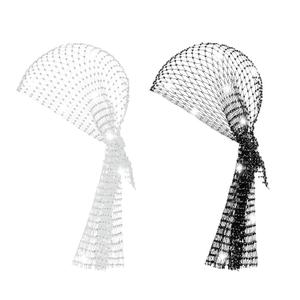 Rhinestone Mesh Headband Rhinestone Head Scarf Sparkly Wide Head Scarfs Crystal Nightclub Headscarfs Stretchy Rave Party Head Wraps Rave Hair Accessories for Women (Black and White 2Pcs)