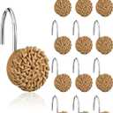12 Pcs Boho Knots Shower Curtain Hooks Home Decorative Shower Rings Woven Wicker Ratten Decorative for Bathroom Farmhouse Curtain Hangers Accessories(Wood Color)
