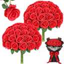 72 Pcs Red Roses Artificial Flowers Bulk, Realistic Long Stem Fake Silk Roses Bouquet Fake Red Rose for Valentine's Day Mother's Day Wedding Centerpieces Bridal Bouquet Party Home Decor