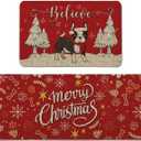 Christmas Kitchen Mat Set of 2 Boston Terrier Kitchen Rugs, Xmas Decorative Farmhouse Floor Mats for Home Kitchen Dining Room Decorations - 17x27 and 17x47 Inch