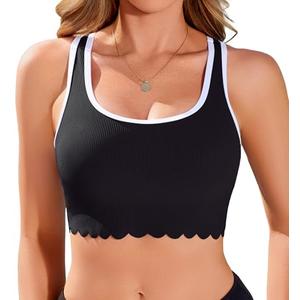 beautyin Bikini Tops for Women Modest Sports Swim Bra Athletic Swimsuit Bathing Suit Top Black, Small, Black