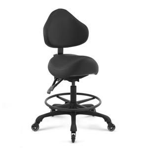 DR.LOMILOMI Pneumatic Swivel Rolling Saddle Chair with Wheels and Ergonomic Back Support for Hair Stylist, Dental Hygienist, Hygienic Clinic, Spa, Massage, Home, Office - Black Vinyl Leather - 510 KOA