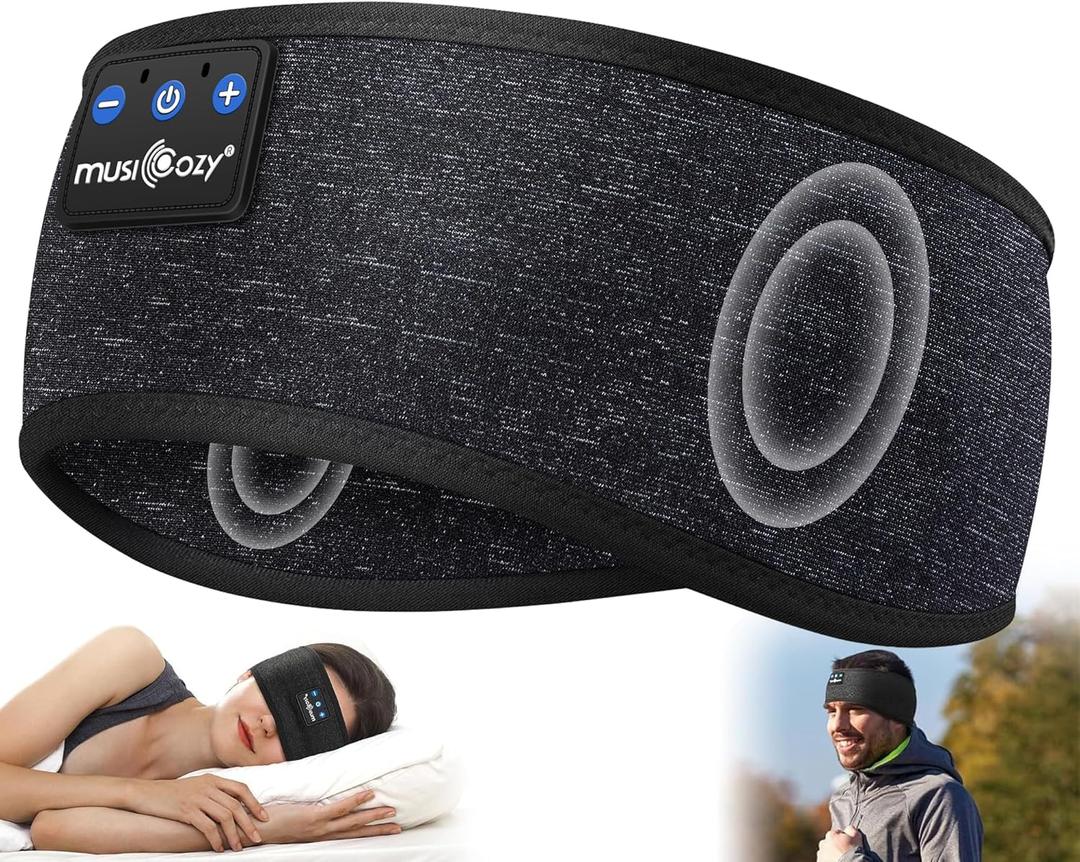 MUSICOZY Sleep Headphones Bluetooth 5.4 Headband, Wireless Earphones Sweat Resistant Earbuds with Ultra-Thin HD Stereo Speaker for Workout Running (Light Black)