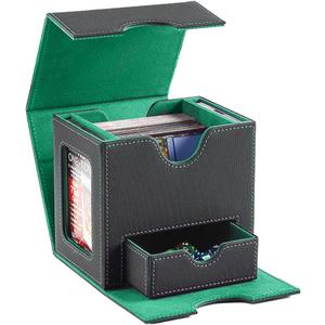 CMFYlive MTG Deck Box for Commander Display, Card Deck Box Fits 100 Double Sleeved Cards, Magic Commander TCG Card Storage Box with 2 Dividers, Drawstring Bag and 1 Toploader (Black/Green)