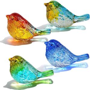 HDCRYSTALGIFTS 4PCS Colorful Crystal Birds Figurines - 3'' Art Glass Birds Animal Collectible Figurines Gifts for Women Bird Lovers Home Tabletop Office Decor