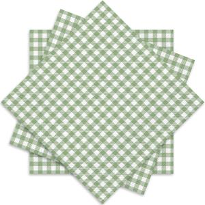Whaline Sage Green Plaid Paper Napkins Checkered Disposable Dinner Napkins Decorative Luncheon Napkin for Home Party Table Decor, 50Pcs (6.5 x 6.5 inch)