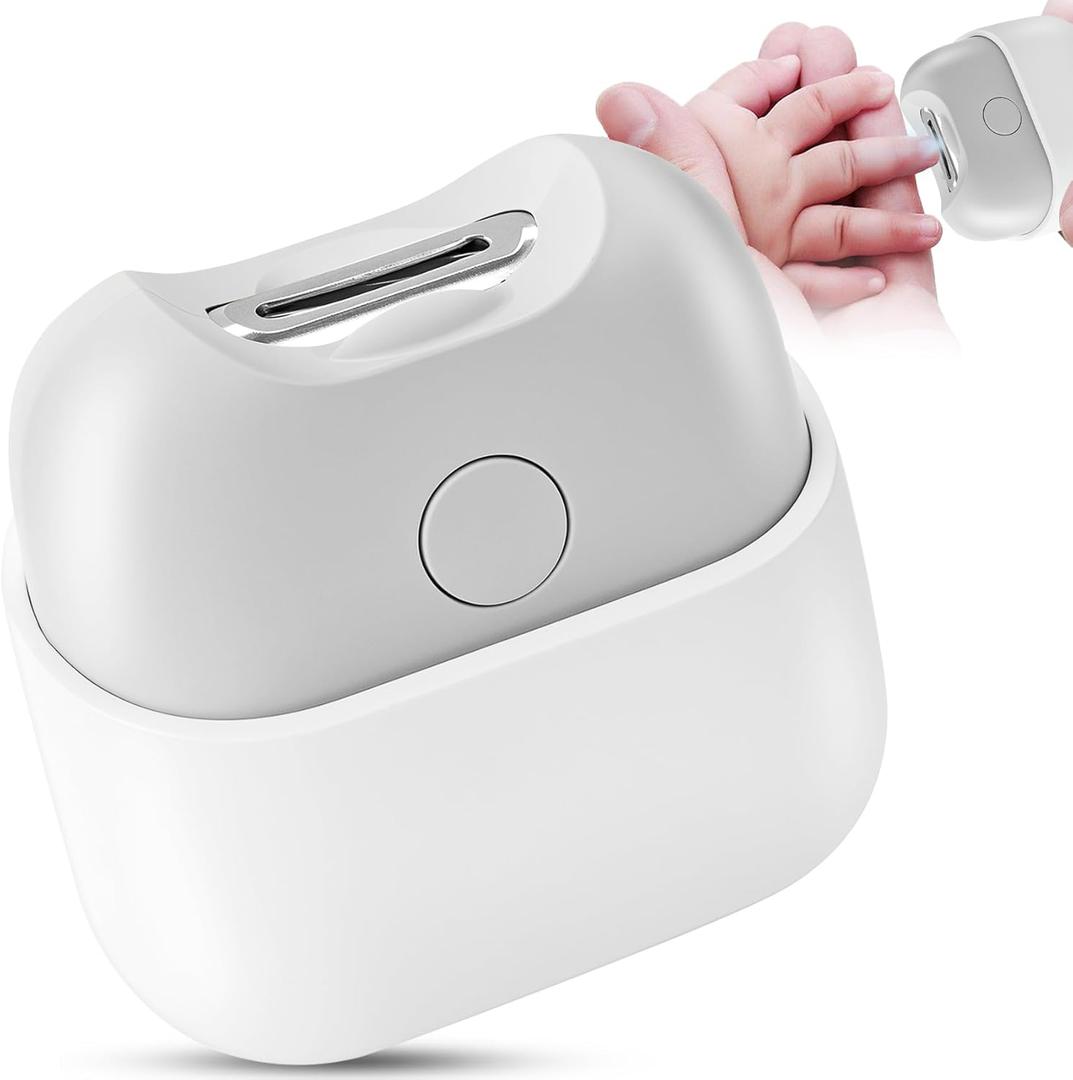 Electric Nail Clipper with Light, Automatic Nail Clipper Rechargeable with 2 Speeds and Nail Chip Storage for Babies, Children, Adults, Caregivers and Seniors (White)