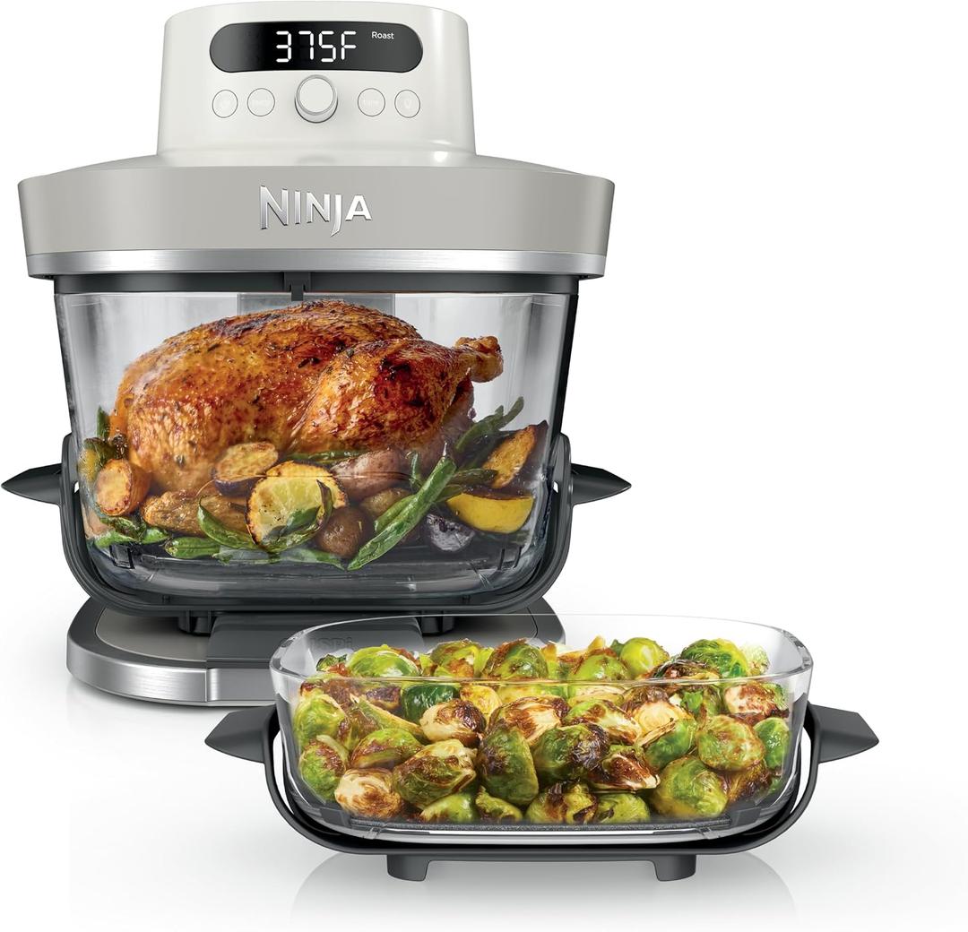 Ninja Crispi Pro 6-in-1 Glass Air Fryer | 450F, Nontoxic, 6qt & 2.5qt Containers & Lids | Microwave, Freezer, Dishwasher Safe | Max Crisp, Air Fry, Bake, Roast, Recrisp, Dehydrate | Bone | AS101LG, 6 Quarts