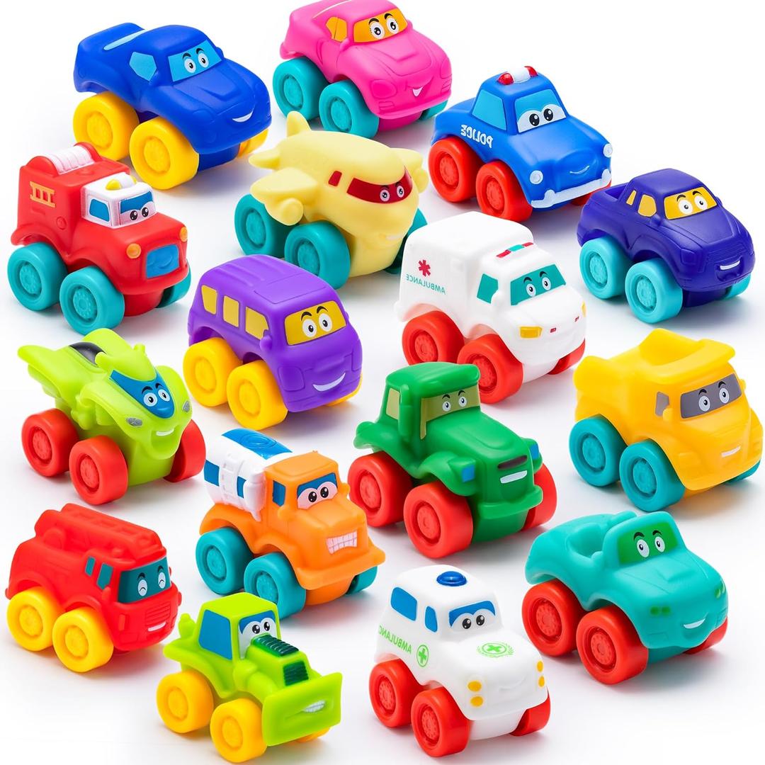 JOYIN Cartoon Cars, Soft Rubber Toy Car Set, Mini Vehicles, Bath Toy Car for Toddlers, Christmas Great Gift for Boys and Girls, Summer Beach and Pool Activity, Party Favors for Kids, Easter Basket