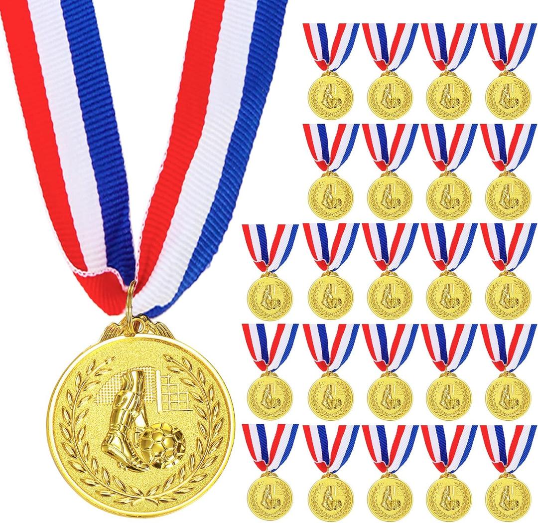 Nicunom 24 Pack Soccer Award Medals, Gold Award Medals Winner Medal Gold Prizes Team Participation Trophies for Adults Kids Sports Soccer Games, Soccer Party Favors, 2In