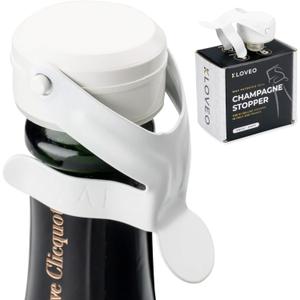 KLOVEO White Champagne Stopper - Made in Italy - Patented Seal - Durable Plastic WAF Bottle Stopper for Sparkling Wine, Prosecco, Cava