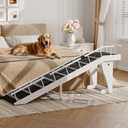 HOOBRO Dog Ramp for Bed, Large Wooden Pet Ramp for Dogs with Non-Slip Carpet Surface, Safety Rails, and Top Platform, 70.9" x 15.7" x 23.6", White and Black BW18PT03G1
