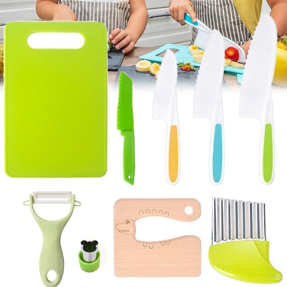 Kid Safe Kitchen Set,Children-Safe Kitchen Set,Montessori Kitchen Tools for Toddlers,Kid Safe Knife Set for Real Cooking (Chetebag007-9pcs)