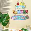 Hello Summer Door Sign,Summer Wreath for Front Door,Beach Wall Sign Flip Flop,Lolly Ice Cream Popsicle Decor,Rustic Farmhouse Flamingo Hawaii Pool Beach Plaque for Yard Outdoor Garden Porch (Blue & Colourful)