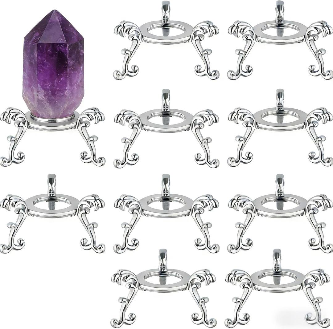 10pcs Large Crystal Ball Display Stand Silver Sphere Holder for 40-100mm Sphere - Metal Tripod Base for Crystals, Rock,Balls