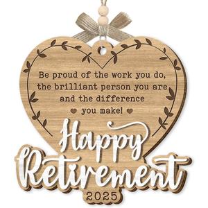 Retirement Ornament 2025 - Appreciation Farewell Gifts for Coworkers, Friends, Teacher, Boss, Nurse, Double Layers Wooden, Happy Retirement Gift for First Christmas Retired