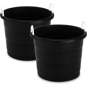 HOMZ 2-Pack Utility Tub, Large Plastic Storage Bucket with Rope Handles, 17 Gallon, Black - Portable Indoor and Outdoor Buckets for Kitchen, Laundry, Garden, Bathroom, and Garage Organization