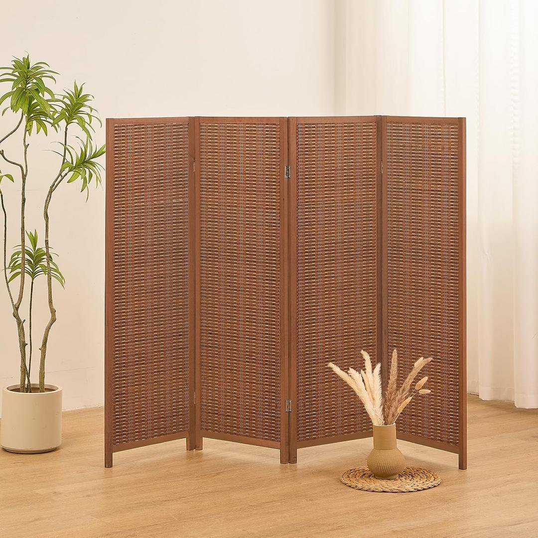 4 Panel Short Room Divider, Bamboo, 47.2 in Tall, Dark Brown