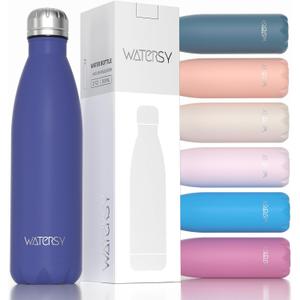 WATERSY Stainless Steel water bottles,17oz/500ml Insulated Water Bottles,Deep Blue metal water bottle Keeps Drink Cold and Hot,BPA Free kids water bottles for School,Gym,Travel,Sports