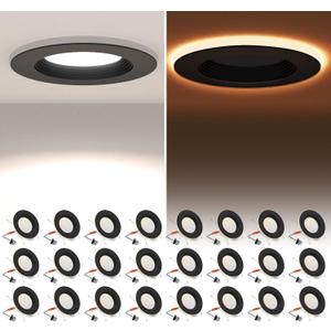 POWERASIA 24 Pack Black 5/6 Inch LED Can Lights with Night Light, 5CCT Retrofit Recessed Lighting Selectable 2700K-6000K Dimmable, 12W=75W, 1200LM Downlight with Metal Smooth Trim-ETL and Energy Star (5CCT+NT-BK)