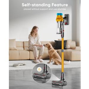 Cordless Vacuum Cleaner, 650W/55KPA/70 Mins Vacuum Cleaners for Home with Self-Standing, Anti-Tangle Brush, Smart Display and 1.8L Cup Cordless Stick Vacuum Cleaner for Pet Hair/Carpets
