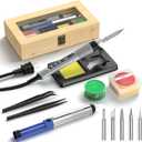 Soldering Iron Kit, 190W Soldering Gun, 110V LED Solder Kit for Electronics, Adjustable Temperature 356-932, Includes Solder Wire, Sucker, Tips, Stand, Tweezers, Paste and Solid Wood Box, Grey