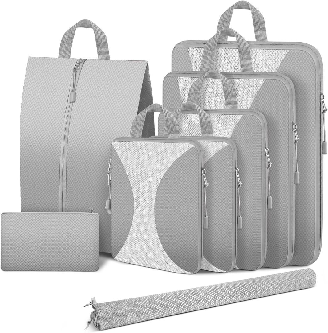 1 Set Compression Packing Cubes for Travel, Packing Cubes Compression Travel Accessories Expandable Packing Organizers for Carry on Luggage Suitcase (Grey)