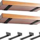 Heavy Duty Shelf Bracket 4 Pack, Floating Shelf Brackets 10 inch Long, Brackets for Shelves, Black Coated Metal Wall Shelf Support Brackets1/5"-Thick
