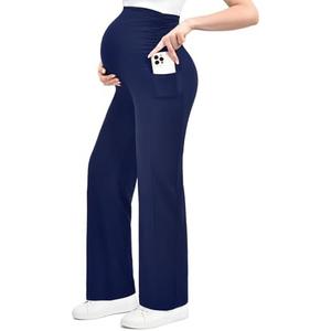 Ipletix Maternity Wide-Leg Lounge Pants with Pockets Over The Belly Soft Stretchy Pregnancy Wear (XXL, Navy)