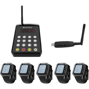 Retekess TD113 Waitress Pager System, Restaurant Pagers for Servers, Magnetic Charging, 262ft, Touch Screen, 1 USB 5 Watch Receivers for Hotel, Kitchen, Chef