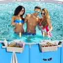 Upgrade Poolside Storage Basket, Swimming Pool Storage Basket with Pool Cup Holder Above Ground Pool Accessories , Adjustable Width Pool Side Storage Bin to Organize Cup Towel, Fits 3" Rails (2pack)