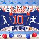 Baseball 10th Birthday Decorations - Large Sport Themed Banner for Boys Kids Teens