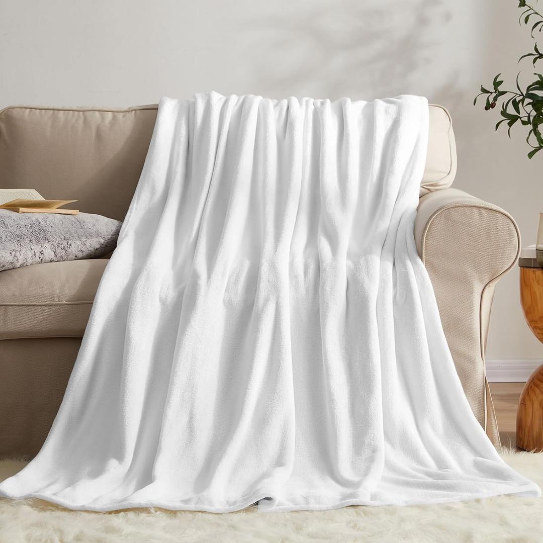KMUSET Fleece Blanket Throw Size White Lightweight Super Soft Cozy Luxury Bed Blanket Microfiber (Throw(50"x60"))