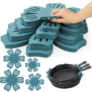Goaste 24 Pack Pot and Pan Protectors, 4 Different Size Pans Separator, Anti-Slip Pan Dividers Pads, Felt Cookware Protector Set for Stacking and Protecting Your Cookware, Set of 24, Cyan