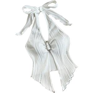 QJQ Women's Halter Tops Twist Front Slit Backless Cute Summer V Neck Tank Top Vacation Outfits (White, M)