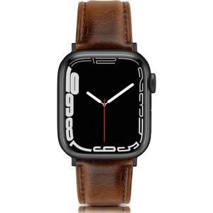 Eyamumo Genuine Leather Bands Compatible for Apple Watch Band 42mm 44mm 45mm Men Women, Top Grain Soft Vintage Genuine Leather Replacement Strap Compatible with Apple Watch Series 9 8 7 6 5 4 3 2 1 SE (A-Vintage Retro Brown + Black Adapter)