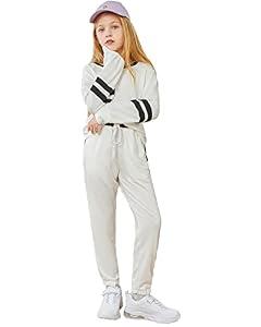 Girl's Sweatsuits Clothing Lounge Sets Athletic Sweatshirts and Sweatpants White 140