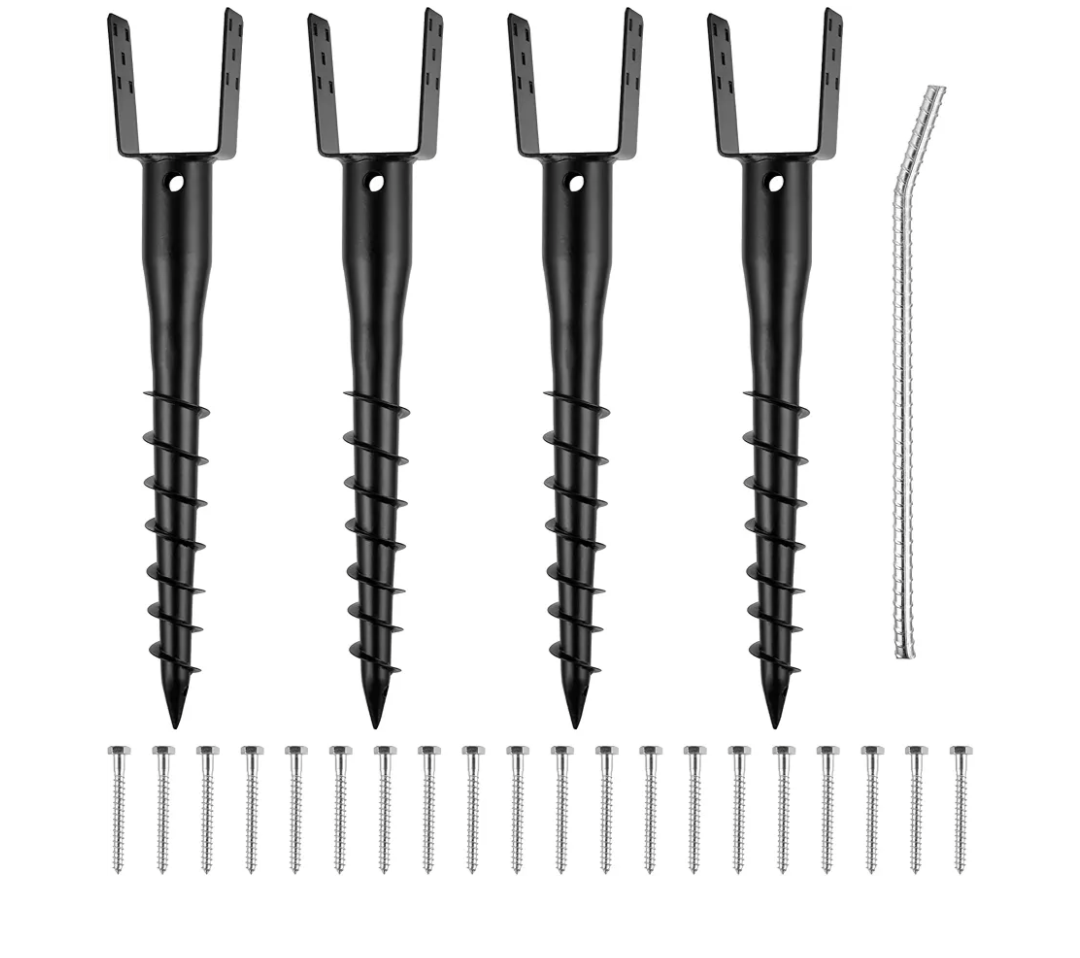No Dig Ground Screw Anchor - Black U Shaped Post Stake for 4x4 Wood Posts, Includes Lag Bolts & 27" Rebar, for Mailbox Posts and Fence Posts Anchor, 4 Pack
