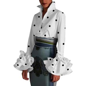 UOOZEE Womens Button Down Shirt Long Sleeve Dress Shirts Solid Work Blouse, Polka Dot, M 