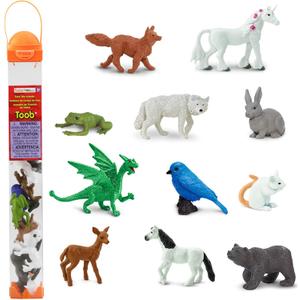 Safari Ltd. Fairy Tale Animals TOOB - Figurines of Unicorn, Dragon, Frog, Wolf, Rabbit, Doe, White Stallion, Bear, Mouse, Bluebird, and Fox - Play Toys for Boys, Girls & Kids Ages 3+