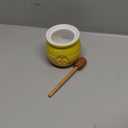 Creative Co-Op Yellow Stoneware Honey Pot with Lid & Wood Honey Dipper