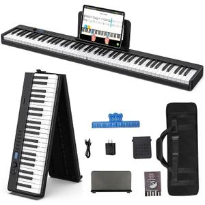 Portable Piano Keyboard 88 key with 128 Sounds,Full Size Semi-Weighted Keys Folding Digital Piano, Portable Electric Piano with USB MIDI, Carry-Bag, Pedal and Piano Lessons for Beginners