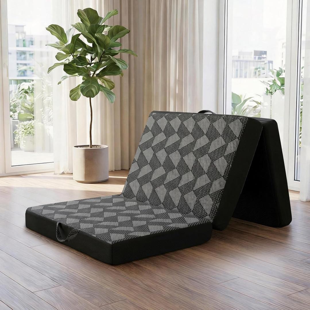 Tri Folding Mattress - Memory Foam Tri-fold Mattres, Handle & Non-Slip Bottom, Portable Foldable Sofa Bed Floor Chair for Travel RV Camping Guest Yoga