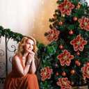 24 Pcs 5.9'' Large Christmas Magnolia Flower Artificial Glitter Velvet Christmas Tree Decoration Fold Xmas Ornaments for Tree Xmas Holiday Wedding Party New Year (Classic,Rose Gold)