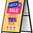 A Frame Sidewalk Sign 24x36 inches Sandwich Board - Outdoor Heavy Duty Coated Steel Metal Double-Sided Display Stand - Slide-in Folding Frame Sign Holder for Poster, Businesses, Advertising