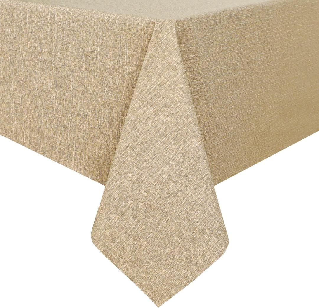 Romanstile 100% Waterproof PVC Tablecloth, Rectangle Oil Spill Proof Stain Resistant Vinyl Table Cloth, Wipe Clean Plastic Table Covers for Kitchen/Dining/Parties - 54 x 108 Inch, Khaki (54*108 Inch)